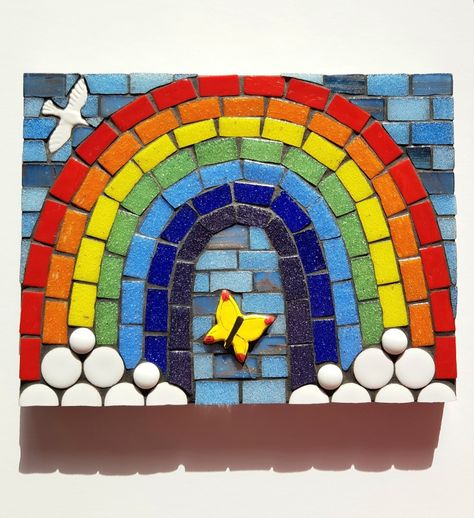 Mosaic Shelf, Tom Moore, Rainbow Mosaic, Mosaic Rocks, Paper Mosaic, Better Days Are Coming, Rainbow Connection, Rainbow Painting, Art Mosaic