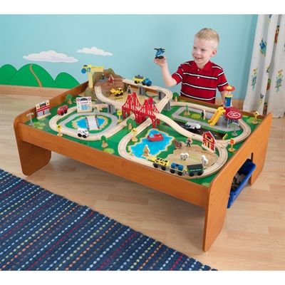 KidKraft Kids Table 17836 Ride Around Town Train Table Set Train Set Table, Waterfall Mountain, Model Train Table, Train Table, Wooden Train Set, Model Train Sets, Play Sets, Train Sets, Play Table