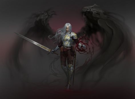 Fallen Aasimar, Mikhail Palamarchuk on ArtStation at https://www.artstation.com/artwork/R3lgzr Fallen Aasimar, Dnd Paladin, Dnd Art, Fantasy Warrior, Fallen Angel, Sci Fi Art, Dnd Characters, Fantasy Character Design, Fantasy Creatures