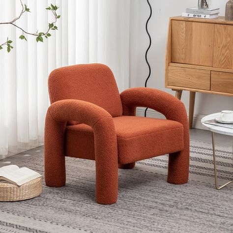 SEYNAR Modern Unique Design Upholstered Accent Chair for Living Room - Bed Bath & Beyond - 38075660 Orange Armchair, Contemporary Armchair, Living Room Orange, Chair For Living Room, Teddy Fabric, Printed Chair, Cat Scratch, Upholstered Accent Chairs, Bed In Living Room