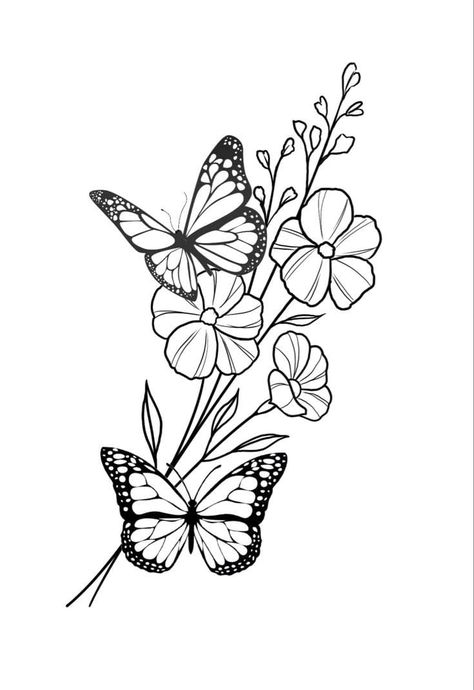 Flower Tattoo Linework, Wrist Tattoos Flower, Flowers Tattoo Stencil, Butterflies And Flowers Tattoo, Butterfly Floral Tattoo, Floral Butterfly Tattoo Design, Half Sleeve Flower Tattoo, Flower Tattoo Stencils, Stencil Flower