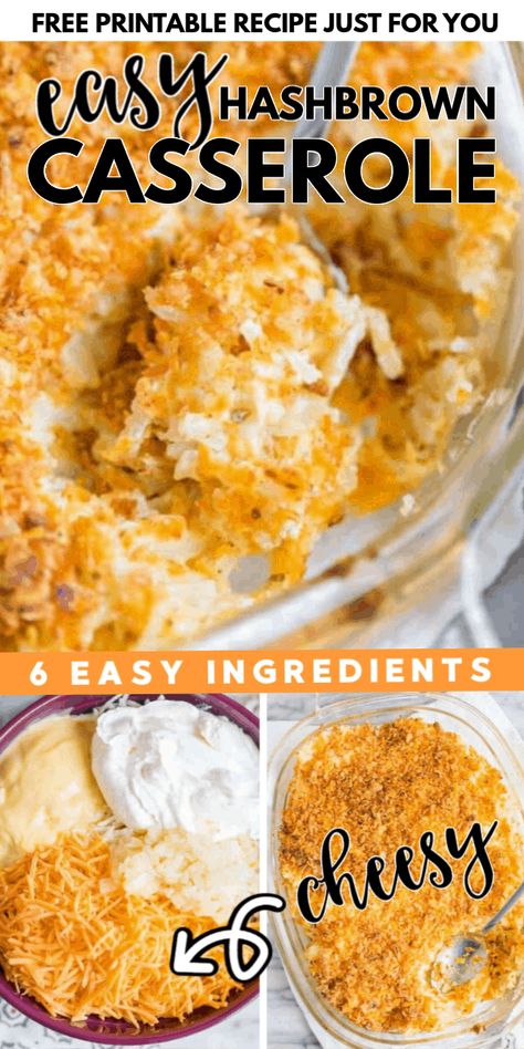 This easy cheesy Hashbrown Casserole is easy to make and goes perfectly with breakfast, lunch, or dinner! Add a protein and you have a complete meal. Hashbrown Augratin Potatoes, Hashbrown Casserole For Two, Cheesy Baked Hashbrowns, Cheesy Hashbrown Casserole With Cream Cheese, Hashbrown Casserole Cream Of Chicken, Cheesy Potatoes Breakfast Casserole, Hashbrown Casserole With Frozen Hashbrowns, Easy Cheesy Hashbrowns, Cheesy Hashbrowns Breakfast