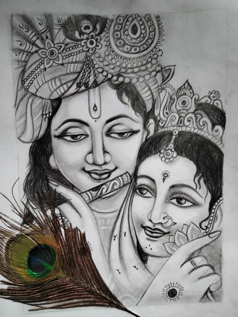 Radha Krishna drawing video link in the description - https://youtube.com/shorts/48Ak-EILZhs?feature=share Step By Step Sketches, Pencil Sketches Easy, Pencil Drawings Of Flowers, Ganesh Art Paintings, Krishna Drawing, Pencil Sketch Images, Charcoal Sketch, Ganesh Art, Cool Pencil Drawings