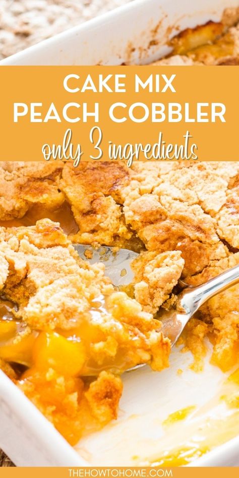 You only need 3 ingredients to make this delicious cake mix peach cobbler! Ready in 1 hour including prep and baking. Peach Cobbler Recipe With Cake Mix, Cake Mix Peach Cobbler, Summer Comfort Food, Baked Fruit Desserts, Crumble Recipes, Cake Mix Cobbler, Cobbler Recipes Easy, Easy Peach Cobbler Recipe, Cobbler Easy