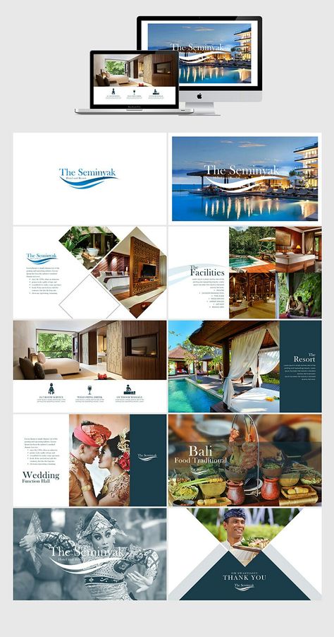 Resort Brochure Design Layout, Hotel Fact Sheet Design, Resort Brochure Design, Real Estate Company Profile, Colorful Office Design, Bali Hotel, Profile Template, Brochure Design Layout, Starting A Small Business