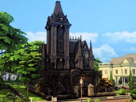 The Sims Resource - Goth Family House Sims 4 Goth Family, Sims 4 Goth House, Sims 4 Gothic House, Gothic House Plans, Goth Castle, Goth Family, Gothic Victorian House, Vampire Mansion, Punk House