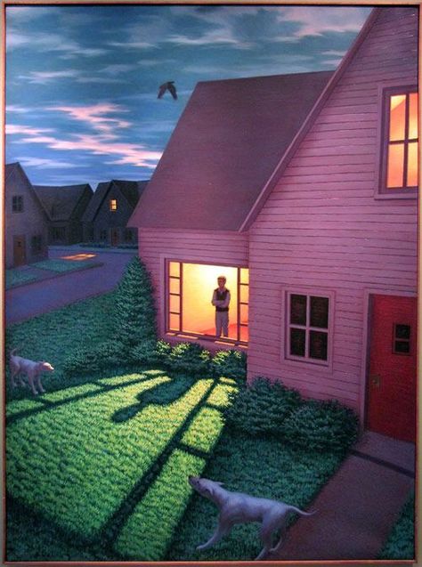 Leonard Koscianski, Dreamcore Weirdcore, Pink House, Weird Dreams, Surreal Art, The Window, Dark Art, At Night, Aesthetic Pictures