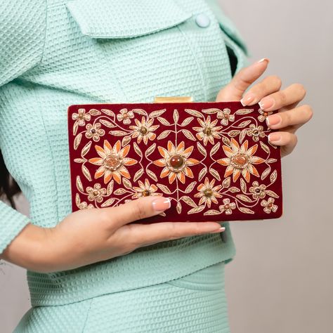 Discover the epitome of elegance with our collection of handmade zardozi embroidery clutches. Each piece is a unique work of art, adorned with intricate patterns and shimmering gemstones, perfect for adding a touch of royal charm to any outfit. #HandmadeElegance #ZardoziEmbroidery #ArtisanCrafts #LuxuryAccessories #TimelessBeauty Zardozi Embroidery, Intricate Patterns, Luxury Accessories, Timeless Beauty, Clutches, Embroidery, Gemstones, Pattern, Art