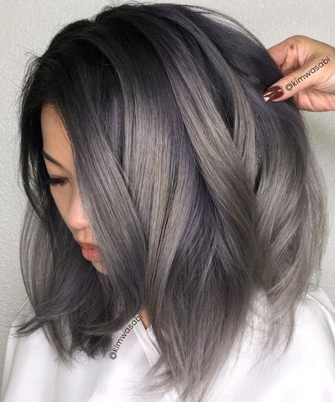 Grey hair Charcoal Hair, Ash Brown Hair, Short Hair Balayage, Trendy Hair Color, Penteado Cabelo Curto, Grey Hair Color, Short Blonde Hair, Dark Blonde, Long Bob