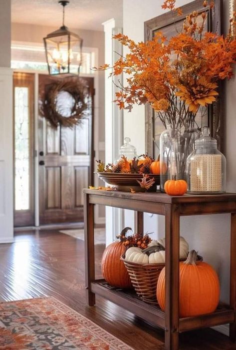 Fall Entry Table Decor, Fall Entry Table, Fall Entryway Decor, Fall Entry, Minimalist Entryway, Fall Entryway, Fall Living Room, Cozy Fall Decor, Fall Decor Inspiration