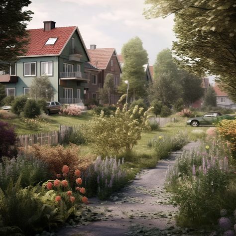 Discover the enchanting allure of a Scandinavian neighborhood adorned with abundant vegetation, where nature's embrace creates a serene and harmonious atmosphere. Forest Neighborhood, The Neighbourhood, Forest, Exterior, Quick Saves, Nature