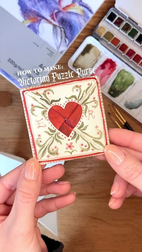 Lots of you asked for a Puzzle Purse tutorial so here it is! This would be a perfect Valentines gift for a loved one 🥰 All you need is… | Instagram Valentines Diy Boyfriend, Will You Be My Valentines Ideas, Valentines Puzzle Purse, Watercolour Valentine Cards For Him, Folded Valentine Cards, Foldable Valentines Card, Paper Valentines Crafts, Puzzle Purse Art, Ask To Be Valentine