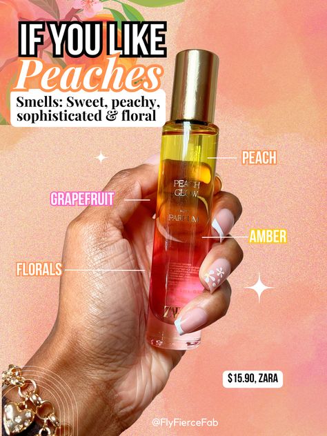 Peach Perfume from Zara Zara Peach Glow, Peach Perfume Aesthetic, Peach Scented Perfume, Peach Perfume Fragrance, How To Smell Like Peaches, Arab Fragrance, Baddie Hygiene, Peach Perfume, Peach Fragrance