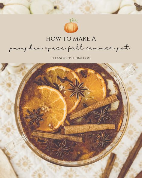 Use natural ingredients to create the coziest fall atmosphere in your home with this fall simmer pot recipe that smells just like pumpkin spice. Diy Fall Simmer Pot Gifts, Fall Simmering Potpourri Recipes, Simmer Pot Recipes Gift Bag, Simmer Pot Recipes Fall Stove, Pumpkin Simmer Pot, Coffee Simmer Pot, Fall Simmer Pot Gift, Fall Summer Pot, Dried Simmer Pot Recipes