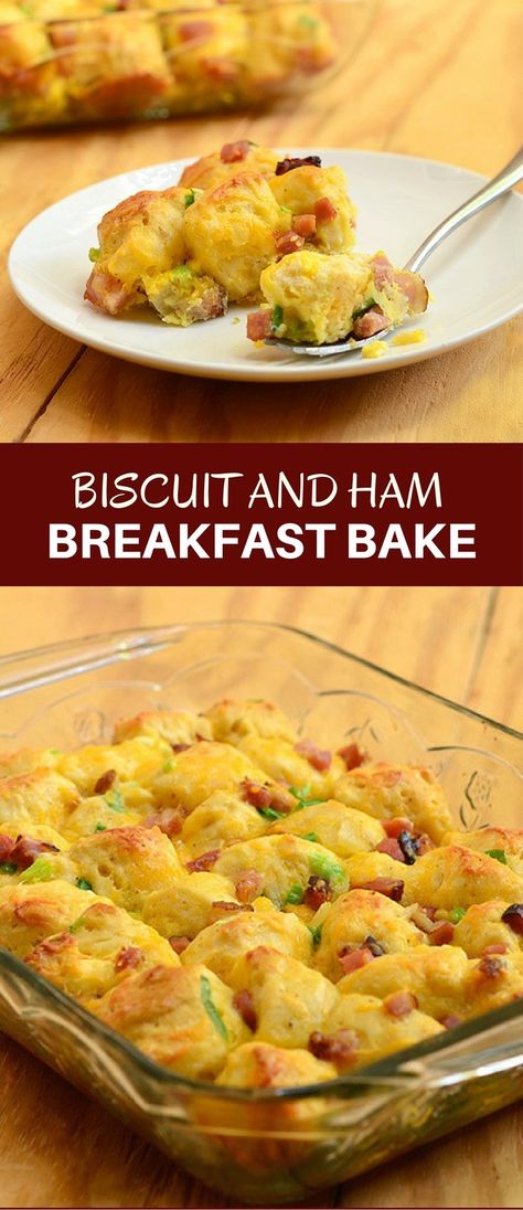 Biscuit and Ham Breakfast Bake with diced ham, tender biscuits, eggs, and cheese is a hearty casserole perfect for breakfast or brunch. Can be made ahead for busy work days! Eggs And Cheese, Ham Breakfast, Hearty Casseroles, Delicious Breakfast Recipes, Best Breakfast Recipes, Breakfast Bake, Breakfast Brunch Recipes, Onion Rings, Breakfast Casserole