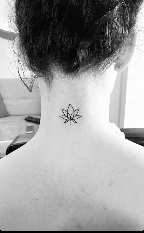 Nape Tattoo Women, Lotus Flower Neck Tattoo, Behind The Neck Tattoos For Women, Lotus Flower Tattoo Back, Lotus Flower Back Tattoo, Behind The Neck Tattoos, Tattoo Back Of Neck, Flower Back Tattoo, Flower Neck Tattoo