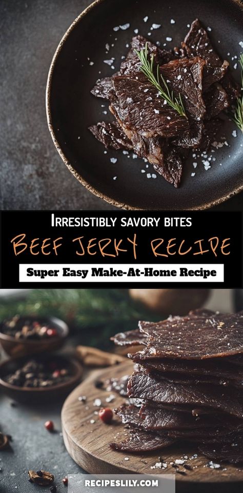 I can't get enough of this super easy make-at-home beef jerky recipe! Perfectly seasoned and perfectly chewy, it's the ultimate savory snack. Whether you're hiking or just lounging at home, these irresistible savory bites will satisfy your cravings. Give it a try—you won't regret it! Turkey Jerky Recipe, Teriyaki Beef Jerky Recipe, Spicy Beef Jerky Recipe, Making Beef Jerky, Beef Jerky Recipe, Teriyaki Beef Jerky, Homemade Beef Jerky, Jerky Recipe, Making Jerky