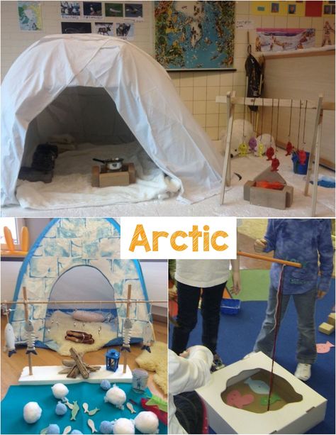 Inuit Preschool Activities, Hibernation Dramatic Play Preschool, Winter Theme Preschool Dramatic Play, Eyfs Arctic Activities, Snow Dramatic Play Preschool, Artic Dramatic Play Area, Artic Activities For Kids, Arctic Animal Dramatic Play, Ice Fishing Dramatic Play