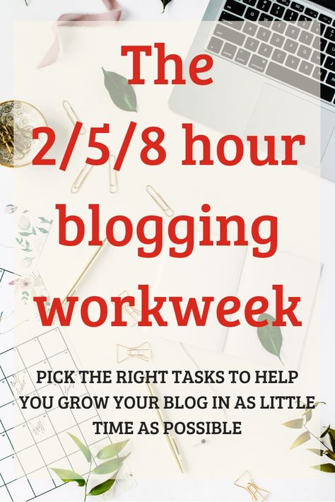 What blogging tasks are most important if you are a blogger with limited time each week? This post gives you the list of tasks you need to complete if you only have 2 hours, 5 hours, or 8 hours a week. Blog Schedule, Blogging 101, Blog Topics, Earn Money From Home, Work Week, Business Inspiration, Creating A Blog, 5 Hours, Blog Tips