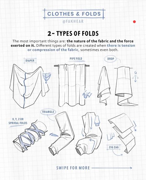 Clothes Fold Reference Drawing, Fold Clothes Reference, Clothe Fold Reference, How To Make Folds In Clothes Drawing, Cloth Wrinkles Tutorial, Fabric Folds Drawing Art Tutorials, Cloth Folds Drawing Reference, How To Draw Cloth Folds, Cloth Folding Drawing