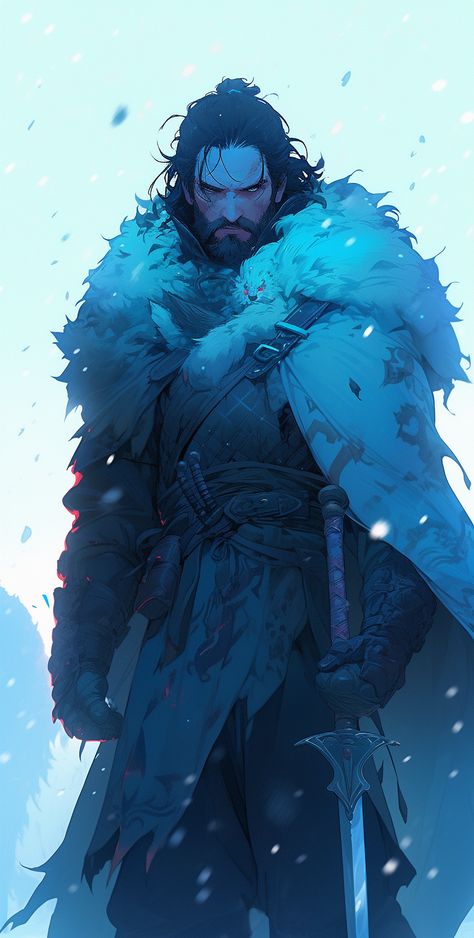 Winter Knight Art, Viking Swordsman, Winter Character Design, Snow Warrior, Jon Snow Art, Frost Giant, Viking Character, Knight Art, Dungeons And Dragons Characters