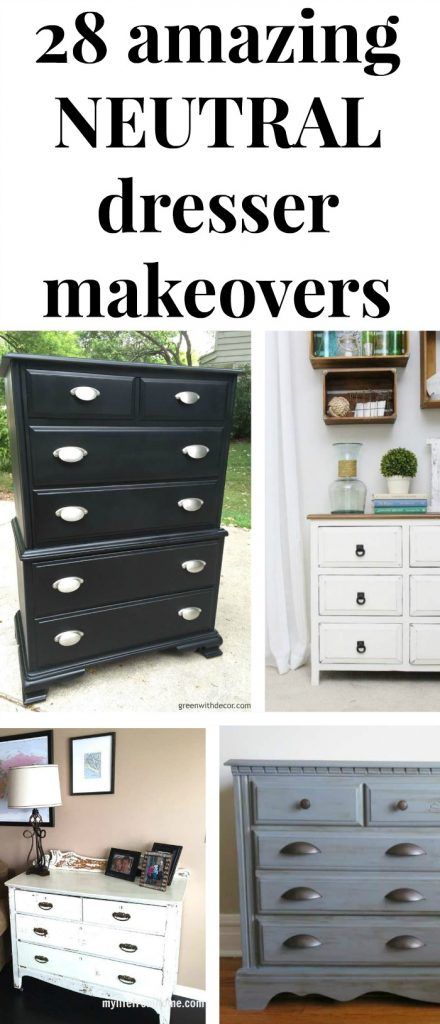 Black, white, tan and gray dresser makeovers - great inspiration for your next DIY painting project for your bedroom! #diy #diyproject #furnituremakeover #dresser #painting #paintedfurniture #paint #spraypaint Painting Black Furniture White, Gray Dresser Bedroom, Black And White Furniture Bedroom, Grace Dresser, Dresser Makeover Black, Neutral Dresser, Grey Painted Dresser, Dresser Painting, Dresser Makeovers