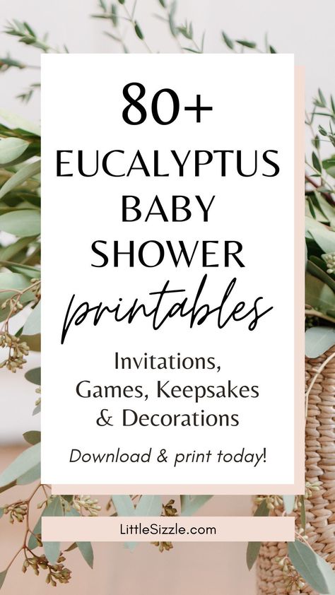 Are you hosting a gender neutral or botanical theme baby shower? Then our eucalyptus stationery collection with watercolor leaves is perfect for you! Green themed events are on trend and a greenery party is for all seasons. Whether you are having a baby party in spring or a fall themed baby shower, it all works! Our printable Eucalyptus Baby Shower collection includes eucalyptus baby shower invitations, popular games to keep large groups of guests entertained and printable decorations. Eucalyptus Shower Decor, Eucalyptus In The Shower Decor, Eucalyptus Baby Shower Ideas, Baby Shower Botanical Theme, Baby Shower Eucalyptus Theme, Spring Baby Shower Ideas Neutral, Eucalyptus Baby Shower Decor, Greenery Baby Shower Ideas, Gender Neutral Baby Shower Ideas Tropical