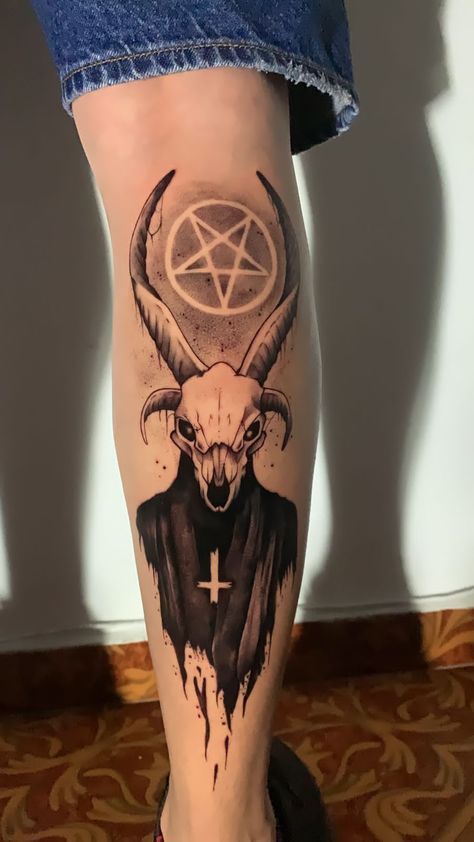 Satanic Goat Tattoo, Demonic Tattoos, Satanic Tattoo Design, As Above So Below Tattoo, Black Magic Tattoo, Satanic Tattoo, Baphomet Tattoo, Tattoo Goat, Chest Neck Tattoo