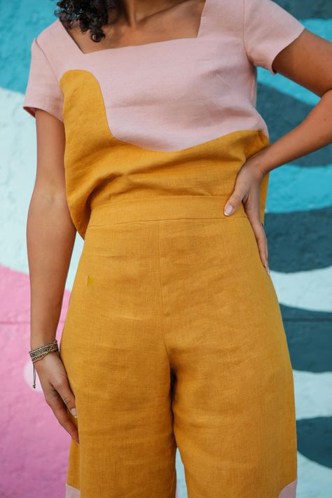 Pattern Two Piece Outfit, Colorful Style Outfits Summer, Colorful Style Outfits, Linen Summer Outfits, Linen Two Piece Set, Summer Thrift, Linen Outfits, Spring Sewing, Color Blocking Outfits