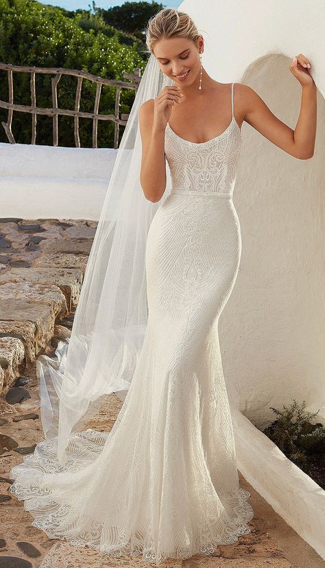 Bridal Dresses Beaded, Beaded Form Fitting Wedding Dress, Wedding Dress Column Sheath, Trumpet Wedding Dress Beaded, Beaded Tight Wedding Dress, Simple Bodycon Wedding Dress, Desert Wedding Dresses, Simple Trumpet Wedding Dress, Flat Chested Wedding Dress