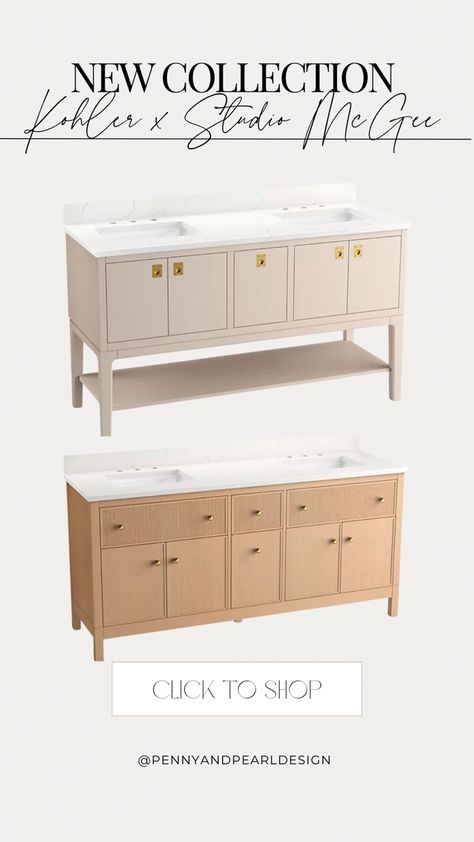 Studio McGee launched a new collection with Kohler today and I couldn’t be more excited! The line consists of bathroom and kitchen lighting, faucets, mirrors, plumbing fixtures, hardware and vanities and it’s all pure perfection. Shop the collection and follow @pennyandpearldesign for more home style finds!✨ #home #bathroom #bathroominspo #bathroomremodel #bathroomrenovation #bathroomvanity #bathroomvanityideas Kohler Vanity Bathroom, Kohler Studio Mcgee, Studio Mcgee Kohler, Kohler Vanity, Mcgee Bathroom, Studio Mcgee Bathroom, 60 Inch Vanity, Kohler Artifacts, Room Vanity Ideas