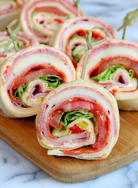 Italian Sandwich Roll-Ups - Happy-Go-Lucky Lucky Sounds, Sandwich Rollups, Sandwich Roll Recipe, Cheese Roll, Italian Sandwich, Pinwheel Recipes, Roll Recipe, Delicious Sandwiches, Great Appetizers