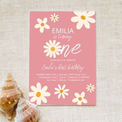 $2.93 | Retro desert daisy 1st birthday party dusty pink - floral, daisy, retro, boho, simple, instant download, pink, desert daisy, first birthday, groovy vibes Dusty Pink Invitation, Daisy 1st Birthday Party, Daisy 1st Birthday, Daisy First Birthday, Retro Desert, Pink Invitation, Groovy Vibes, Pink Desert, Pink Invitations