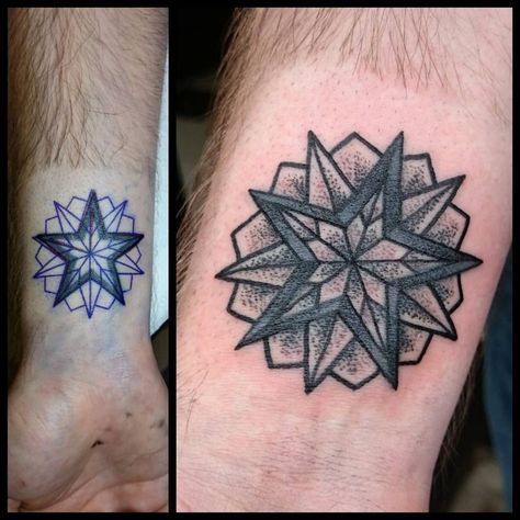 Small Star Tattoo, A Star Tattoo, Handpoke Tattoo Ideas, Tattoo Coverup Ideas, Star Tattoo On Wrist, Mandala Tattoo Shoulder, Star Tattoos For Men, Cover Up Tattoos For Men, Cover Up Tattoos For Women