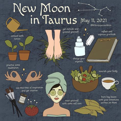 Little Copper Cauldron on Instagram: “New Moon is in Taurus tonight and here’s some things you can do to take part ♉️ 🌑✨” Moon In Taurus Aesthetic, Enchantress Aesthetic, Witchy Notes, Taurus New Moon, New Moon In Taurus, Copper Cauldron, Divination Witch, Moon In Taurus, Lunar Magic