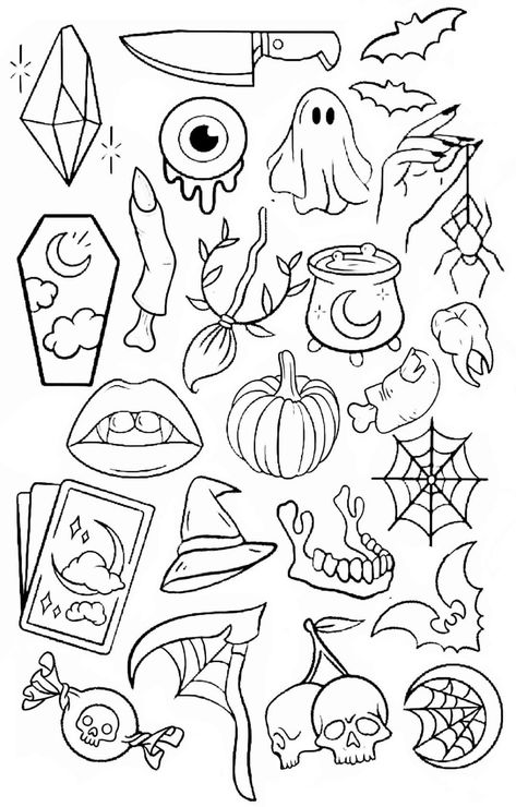 Simple Starter Tattoo Designs, Tattoo Ideas Female Spooky, Witchy Tattoo Ideas Small Easy, Goth Line Tattoo, Gothic Line Tattoo, Halloween Flash Tattoo Simple, Scary Flash Tattoo, Spooky Fine Line Tattoos, Easy Goth Tattoos