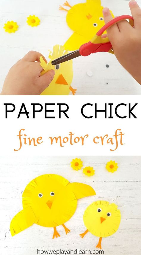 Easter chick fine motor craft Chick Craft, Craft For Christmas, Cute Craft, Paper Feathers, Pva Glue, Chicken Crafts, Fine Motor Skills Activities, Motor Skills Activities, Scissor Skills