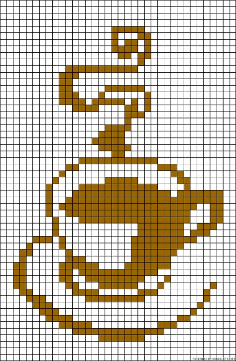 A29907 - friendship-bracelets.net Coffee Cup Cross Stitch Pattern, Coffee Perler Bead Patterns, Coffee Alpha Pattern, Pixel Art Pattern For Crochet, Coffee Pixel Art, Pixel Coffee, Pixel Art Pattern Design, Coffee Blanket, Miniature Coffee