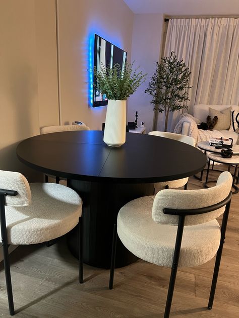 Round Dining Table for 4, Modern … curated on LTK Round Black Dining Table Decor, Black Round Dining Table And Chairs, Black Dining Table Decor, Circle Dining Room, Circle Dining Room Table, Round Black Dining Table, Round Dining Table For 4, Circle Dining Table, Black Round Table