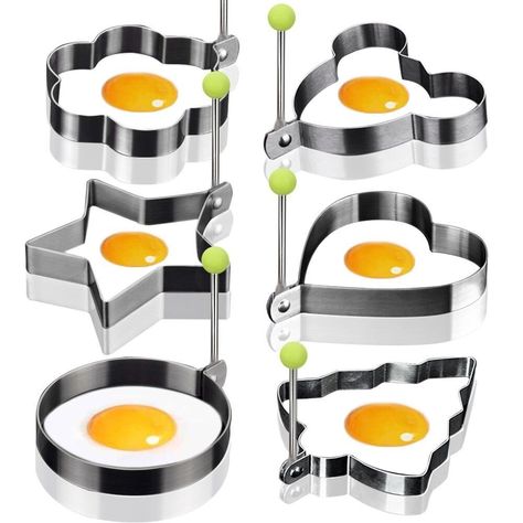 6X Egg Mold Egg Shaper Egg Ring Pancake  Egg and Pancake Mold Set of 6 piecesFolding knobs for safe handling, Dishwasher safe, Easy to clean, Stainless steel molds.6 Shapes: Star / Heart / Round / Plum Flower / Micky Mouse/ Christmas , lovely shape fried egg mold. Easy to clean and enduring performance.Have a lovely egg mold, a fried egg will be filled with fun. Egg Ring Mold, Egg Ring, Egg Mcmuffin, Tiny House Furniture, Cocina Ideas, Food Rings, Pancake Molds, Cookie Maker, Egg Rings