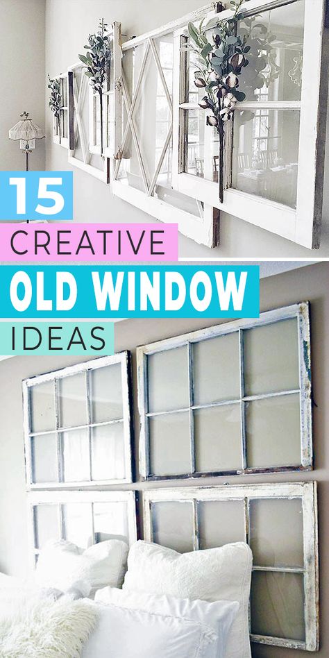 Old Window As Picture Frame, Window Frame Headboard Ideas, Decorating A Window Frame, Craft Ideas For Old Windows, Old 6 Pane Window Ideas, Old Farmhouse Window Decor, Decor With Old Windows, Antique Window Ideas, Old Window Projects Farmhouse