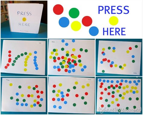 Press Here Book & Dot Collages | Things to Share and Remember Winter Storytime, Color Preschool, Storytime Crafts, Story Sequencing, Preschool Colors, Story Activities, Teaching Colors, Preschool Literacy, Library Lessons