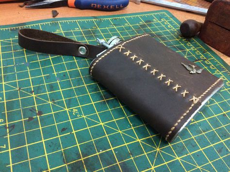 Flask covered with leather Perfume Package, Leather Flask, Perfume Packaging, Hip Flask, Leather Projects, Leather Working, Flask, Zip Around Wallet, Wallet