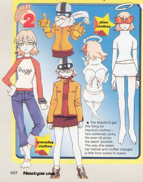 Haruko Flcl Characters, Flcl Manga, Fooly Cooly, Character Studies, Character Model Sheet, Anime Fashion, Characters Design, Old Anime, Art Style Inspiration