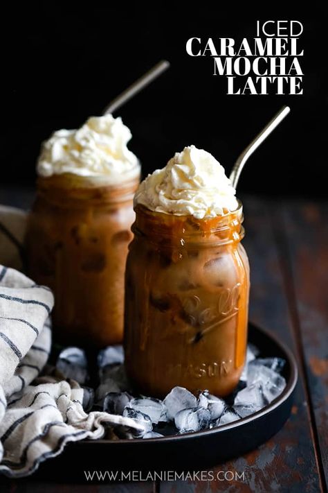 No barista experience required! With just four ingredients, you can create a delicious and less expensive Iced Caramel Mocha Latte at home. #coffee #icedcoffee #caramel #mocha #latte #drinks #easyrecipe Iced Caramel Mocha, Iced Mocha Latte Recipe, Mocha Latte Recipe, Amazing Drinks, Caramel Ice Cream Topping, Ice Caramel Macchiato, Latte At Home, Mocha Recipe, Specialty Drinks