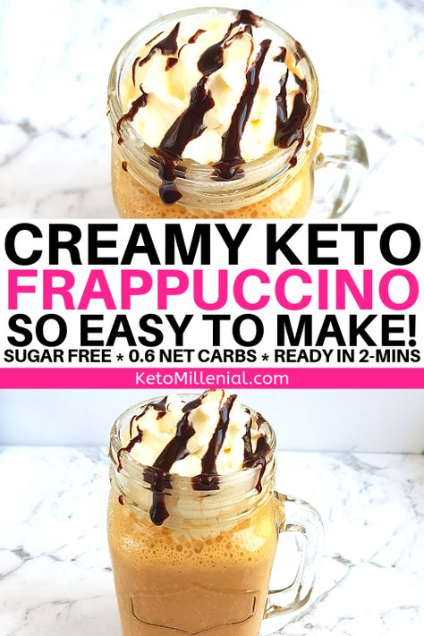 Easy low carb frappuccino recipe that’s easy to make at home and can be customised to make a mocha, caramel or vanilla frappe. This keto coffee frappuccino is so addicting and only contains 0.6 grams of net carbs! Keto Frappuccino, Keto Frappucino, Vanilla Frappe, Starbucks Frappuccino Recipe, Low Carb Starbucks, Coffee Frappuccino, Keto Coffee Recipe, Frappe Recipe, Keto Smoothie