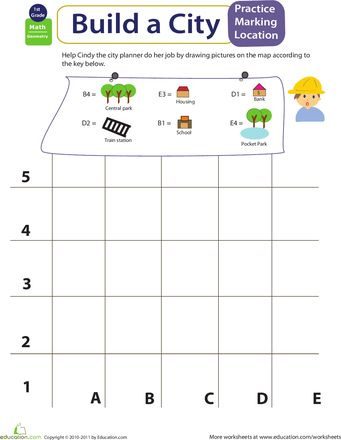 Worksheets: Mapping Coordinates: Build a City Build A City, Coordinate Grid, Map Coordinates, Map Worksheets, Teaching Geography, Geometry Worksheets, Map Skills, City Planner, City Planning