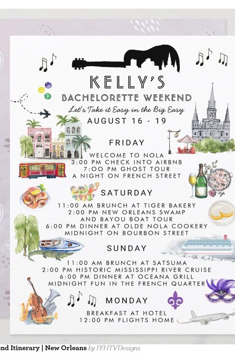 Bachelorette Weekend Itinerary | New Orleans Invitation Mississippi River Cruise, New Orleans Bachelorette, Bachelorette Weekend Itinerary, Bachelorette Itinerary, Weekend Itinerary, Ghost Tour, Bachelorette Party Invitations, Big Easy, Bachelorette Weekend