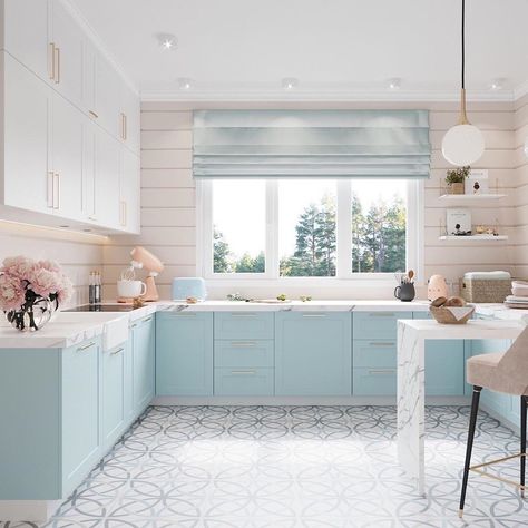 Pastel Kitchen Decor, Small Kitchen Layouts, Modern Kitchen Interiors, Kitchen Interior Design Decor, Home Design Living Room, Kitchen Room Design, Kitchen Furniture Design, Dream House Interior, Indian Home Decor