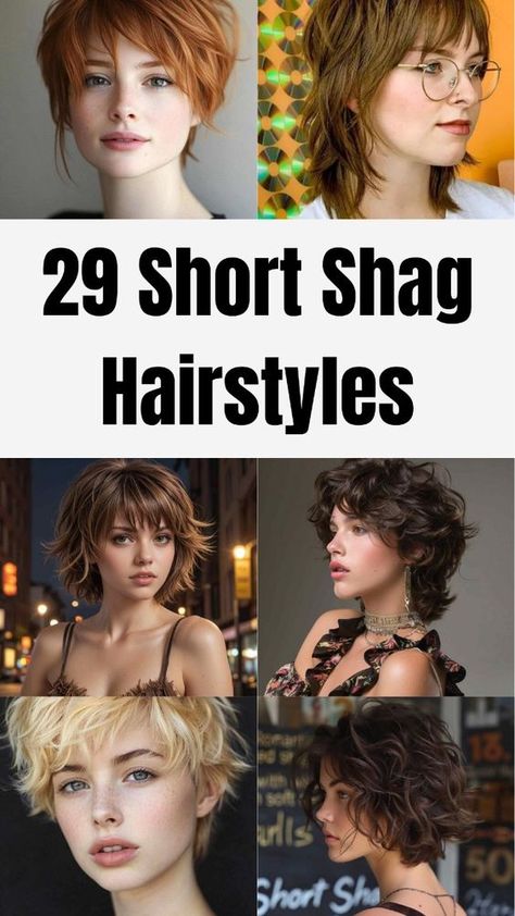 Discover the latest trends in Short Shag Hairstyles that are perfect for adding texture and movement to your look! From chic and edgy cuts to soft, tousled styles, these hairstyles are versatile for any occasion. Whether you have straight, wavy, or curly hair, there's a short shag haircut that will enhance your natural beauty. Explore our top picks for shaggy bobs, layered shags, and messy shags to find inspiration for your next salon visit. Embrace your style and flaunt a stunning short shag today! Short Shag Hairstyles Wavy Hair, Short Wavy Shag Haircuts, 70’s Shag Haircut, Short Curly Shag Hairstyles, Shaggy Bob Curly Hair, Short Shag Hairstyles Over 50, Pixie Cut Wavy Hair, Short Shag Haircut, Short Shaggy Bob Hairstyles